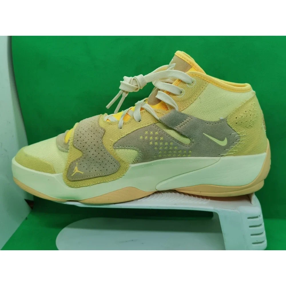 Jordan Zion 2 Let's Dance Yellow Beige Mid Top Lace Up Hook & Loop Sneakers 9.5